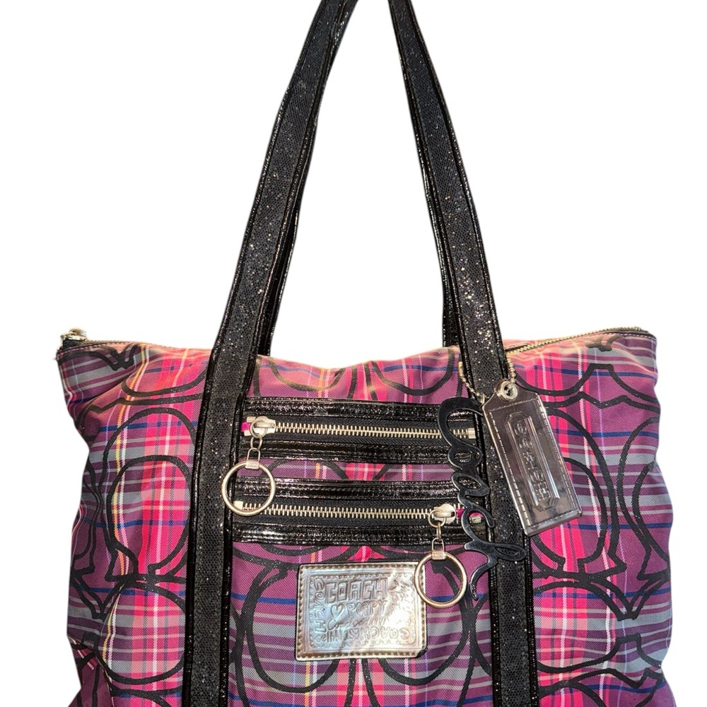 Coach 14360 Poppy Tartan Plaid Shopper Tote Bag Y2K Purple Pink LARGE